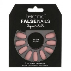 Set 24 Unghii False, Technic, False Nails, Squareletto, Matte Nude, Adeziv inclus