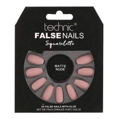 Set 24 Unghii False, Technic, False Nails, Squareletto, Matte Nude, Adeziv inclus foto