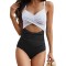 Costum de baie intreg pentru femei PONCEAU, Control pe burta cu talie inalta, alb negru, 2XL - OUTLET