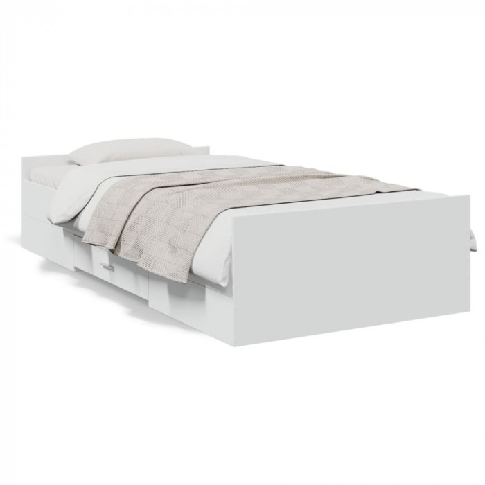 Cadru de pat cu sertare, alb, 90x200 cm, lemn prelucrat GartenMobel Dekor