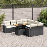 Cumpara ieftin Set mobilier de grădină cu perne, 9 piese, negru, poliratan