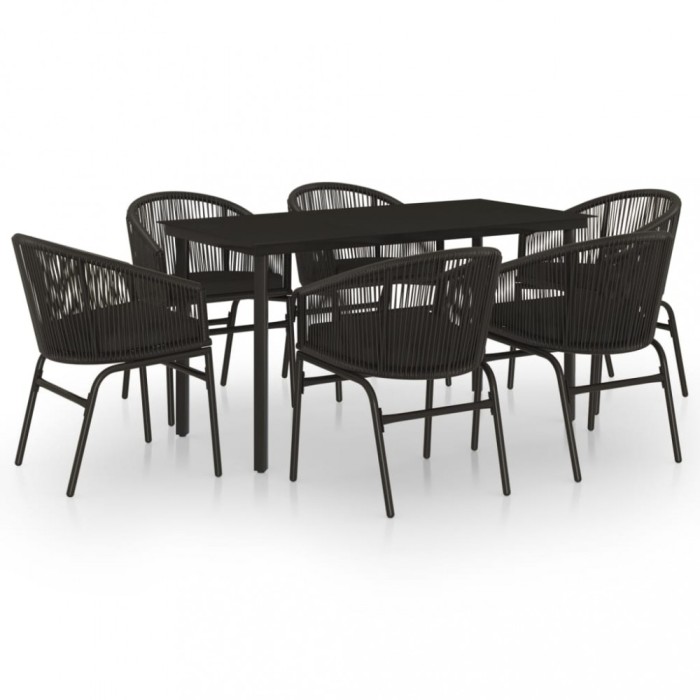 Set de servit masa pentru gradina, 7 piese, negru