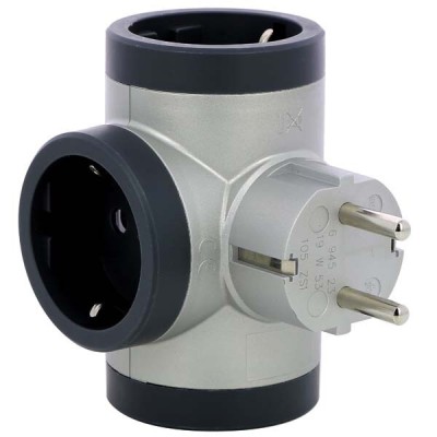 Bloc priza tripla iesire laterala standard 2P+T 16A aluminiu-gri inchis Legrand 694523 foto
