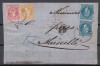 ROMANIA 1872 LP 38 REGELE CAROL I PARIS FRANCATURA 5 BANI+10 BANI PERECHE+50 BANI/PLIC INCOMPLET CIRCULAT BUCURESTI-MARSEILLE FRANTA, Stampilat