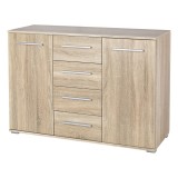 Comoda dormitor HM Lima KM4, Pal Melaminat, 2 usi, 4 sertare, cant ABS, stejar sonoma