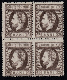 ROMANIA 1872 LP 37 REGELE CAROL I CU BARBA 25 BANI SEPIA BLOC DE 4 TIMBRE MNH