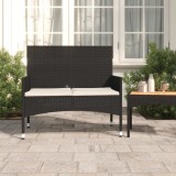 Banca gradina 2 locuri Gossi, poliratan negru, perne incluse, 90x51x85cm, otel