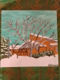 TABLOU PE PANZA CU SASIU NOU 50X50 CM PEISAJ DE IARNA ACRILIC PRET 100 LEI NEGOCIABIL