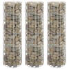 vidaXL Strat Inaltat Gabion 3 buc, &Oslash;30x100cm, Otel Galvanizat, Circular, Argintiu, Ghiveci Gradina