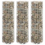 vidaXL Strat Inaltat Gabion 3 buc, &Oslash;30x100cm, Otel Galvanizat, Circular, Argintiu, Ghiveci Gradina