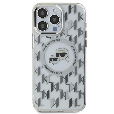 Husa MagSafe pentru Apple iPhone 15, Karl Lagerfeld, IML Monogram Karl &amp;amp; Choupette&amp;#039;s Heads, Transparenta foto