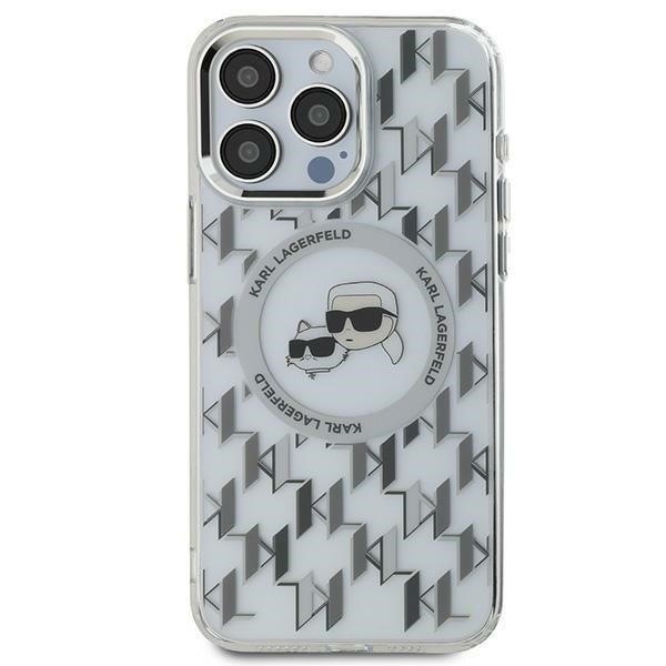Husa MagSafe pentru Apple iPhone 15, Karl Lagerfeld, IML Monogram Karl &amp; Choupette&#039;s Heads, Transparenta