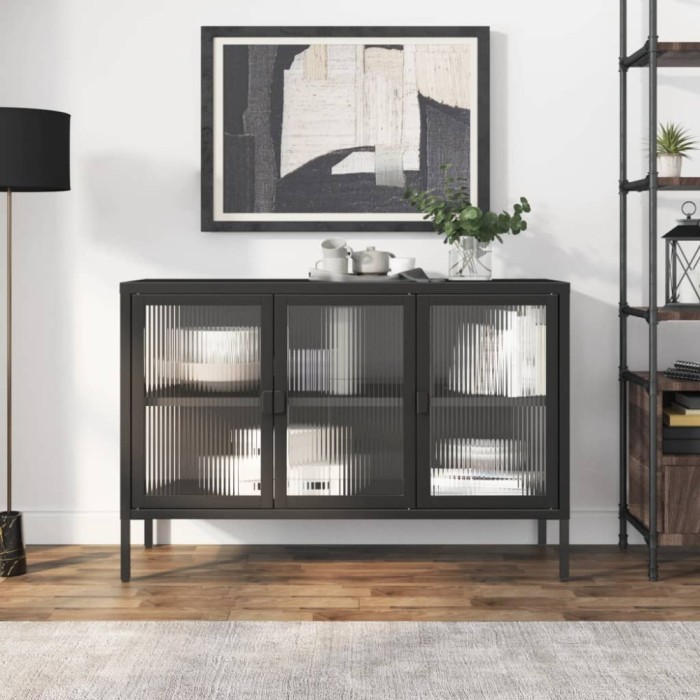 vidaXL Servantă, negru, 105x35x70 cm, sticlă și oțel