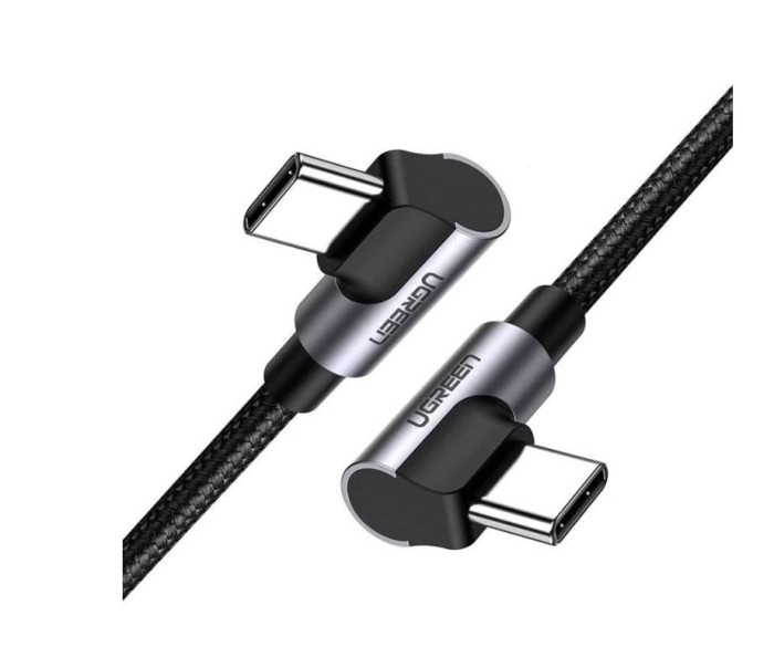 CABLU alimentare si date Ugreen, &quot;US323&quot;, Fast Charging Data Cable pt. smartphone, USB Type-C la USB Type-C 60W/3A Angled 90&Acirc;&deg;, braided, 2m, negru &quot;70