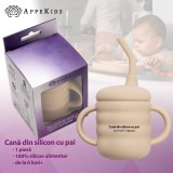 Cana din silicon cu pai, appekids - bubble beige