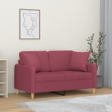 VidaXL Canapea cu 2 locuri cu pernuțe, roșu vin, 120 cm, textil