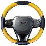 Cumpara ieftin Husa Volan Auto Panda, Fibra Carbon Negru/Galben, Piele Ecologica Perforata, Diametru 38cm, Universal