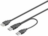 Cablu USB 2.0 2x A tata - A mama negru 0.3m, Goobay