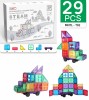 Set de constructie magnetic, 29 piese, Magnetic Tiles, multicolore de forme geometrice diferite, 2D, 3D