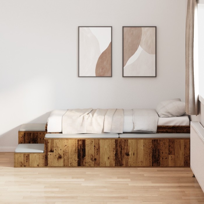 vidaXL Cadru de pat cu stocare lemn vechi 90x200 cm
