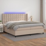vidaXL Pat cu arcuri, cu saltea și LED cappuccino 200x200 cm piele eco 3139408
