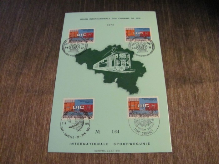 4 Timbre Obliterate cu Ștampile Speciale , Ediție Limitată Colecție Feroviară Belgia 1972
