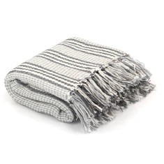 vidaXL Pătură decorativă cu dungi, bumbac, 125 x 150 cm, gri și alb 245327