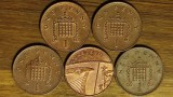 Anglia Marea Britanie set 5 x 1 penny 1973 -> 2010- Elisabeta II - emisii / busturi diferite - monede foarte frumoase !