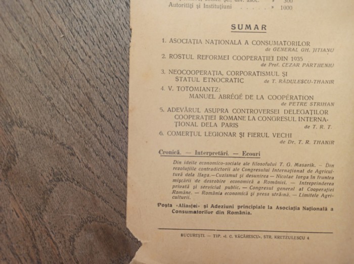 ALIANTA ECONOMIC, ANUL 1*NR 9-10/ 1937 * ARTICOL LEGIONARI