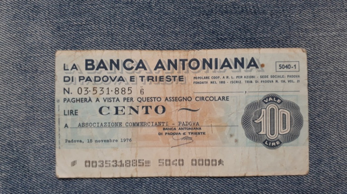 100 Lire 1976 Italia La Banca Antoniana di Padova e Trieste cec