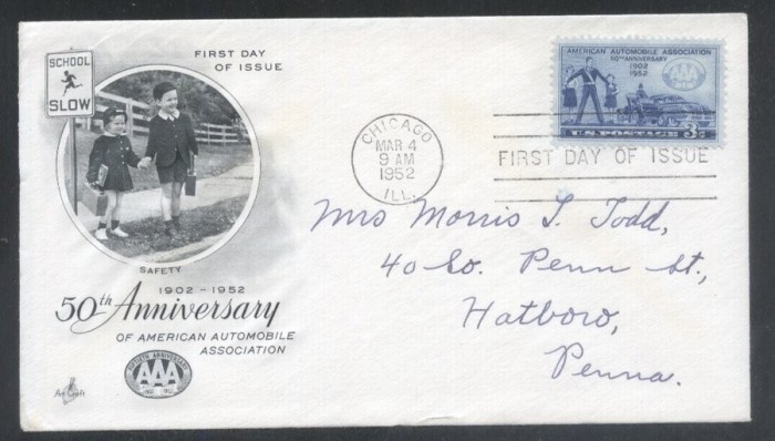 United States 1952 Cars Automobile association FDC K.511