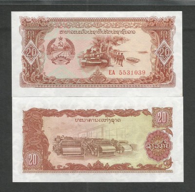 LAOS 20 KIP 1988 UNC [1] P- 28 r , Prefix EA , REPLACEMENT , necirculata foto