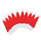 Cumpara ieftin Set mini caciulite Mos Craciun pentru sticle sau tacamuri, 10 bucati, stofa, 13 x 6.5 cm, rosu / alb
