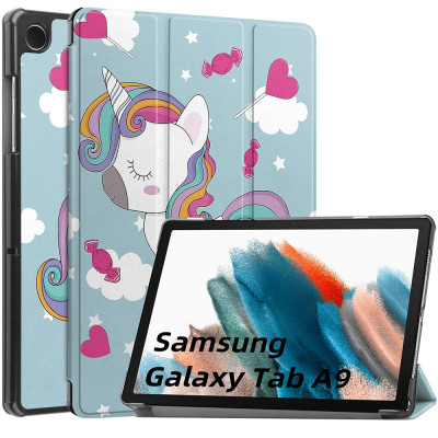 Husa tableta compatibila samsung galaxy tab a9, foldpro cu microfibra, auto sleep/wake, unicorn foto