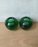 Lot de doua suporturi pentru lumanari, sticla verde cu bule