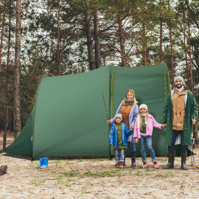 Outsunny Cort pentru Camping 4-6 Persoane cu 2 Spatii, 410x240x195cm, Verde foto