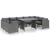 Set mobilier de gradina cu perne, 10 piese, gri, poliratan
