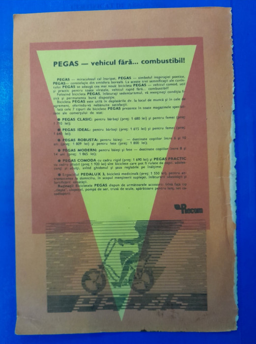 1985 Reclamă bicicletă PEGAS comunism 24x16 cm copilarie epoca de aur pionier