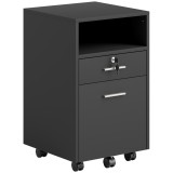 Vinsetto Comodă de Birou cu 2 Sertare și Raft Deschis, Mobilier cu 5 Rotile, &Icirc;ncuietoare și 2 Chei, 39x40x65 cm, Negru | Aosom Romania