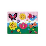 Puzzle lemn cu fluturi si flori, 6 piese