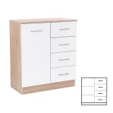 Comoda Miami, 1 usa + 4 sertare, 80x92 cm, alb-stejar sonoma, PAL, Living/Dormitor/Hol