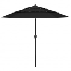 vidaXL Umbrelă de soare 3 niveluri, stâlp de aluminiu, negru, 2,5 m