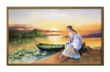 Cumpara ieftin Tablou tanara cu umbrela pictat manual inramat, Odisee, 105x65cm ulei pe panza, Geo Ungureanu