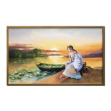 Tablou tanara cu umbrela pictat manual inramat, Odisee, 105x65cm ulei pe panza, Geo Ungureanu