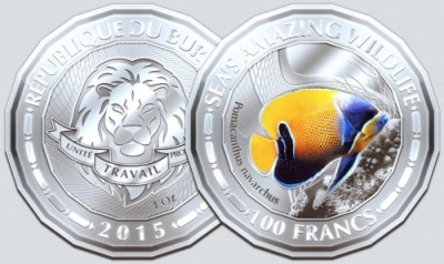 Burundi 100 frank 2015 UNC angelfish foto