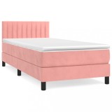 Cumpara ieftin Pat box spring cu saltea, roz, 90x200 cm, catifea