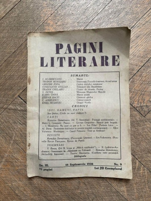 Pagini Literare An III Nr. 9 15 Septembrie 1936 foto