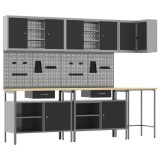 vidaXL Set de dulapuri de lucru cu sertar cu raft 10 pcs Negru și Gri 3321520