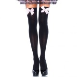 LEG AVENUE - BLACK NYLON THIGH HIGHS WITH PINK BOW ONE SIZE, LEG AVENUE HOSIERY