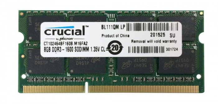 Memorii Laptop Crucial 8GB 1600 Mhz PC3L 1.35V CL11